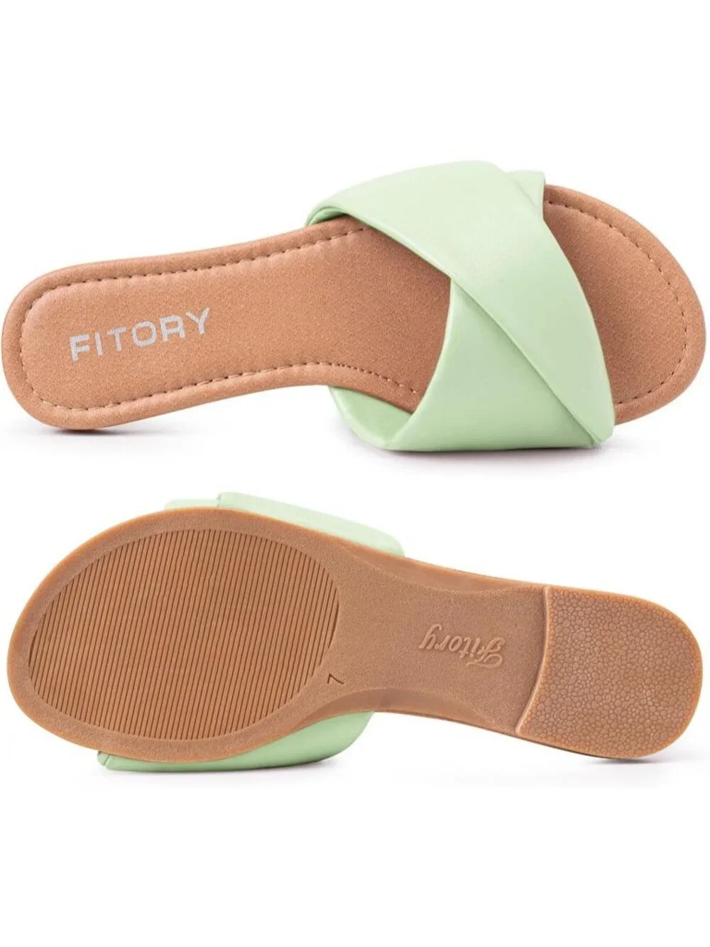 Women's Pistachio Flat Sandal Fashion Slide With Soft Leather Slipper for Summer